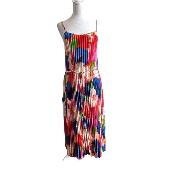 Sam Edelman Dress Sz M NWT Floral Pleated Midi Bohemian Glam Coastal Romantic - Picture 1 of 5